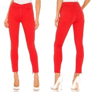 MOTHER Denim The Stunner Ankle Fray in Red